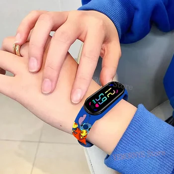 Disney New Stitch Digital Watches Anime Figures LED Luminous Touch Waterproof Electronic Sports Watch Kids Birthday Gifts Toys