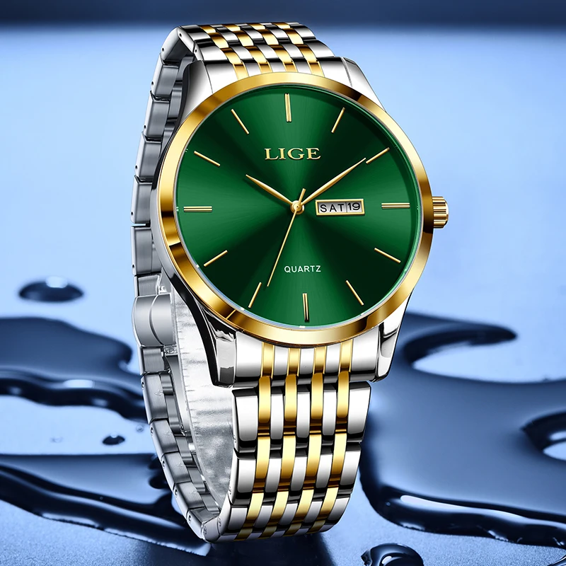 LIGE Business Fashion Watch Stainless Steel Band Top Brand Luxury Quartz Watches for Men Casual Waterproof Date Weeks Man Clocks