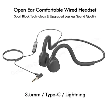 Cuffie a conduzione aerea a orecchio aperto Cuffie stereo cablate da 3,5 mm non nell'orecchio Cuffie per musica ultraleggere con microfono per telefono Android IOS