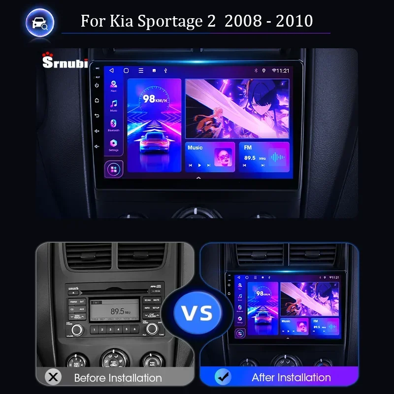 Srnubi Car Radio for Kia Sportage 2 2007 2008 2009 Multimedia Player 2 Din Android 12 Carplay Auto Stereo GPS 4G DVD Head Unit