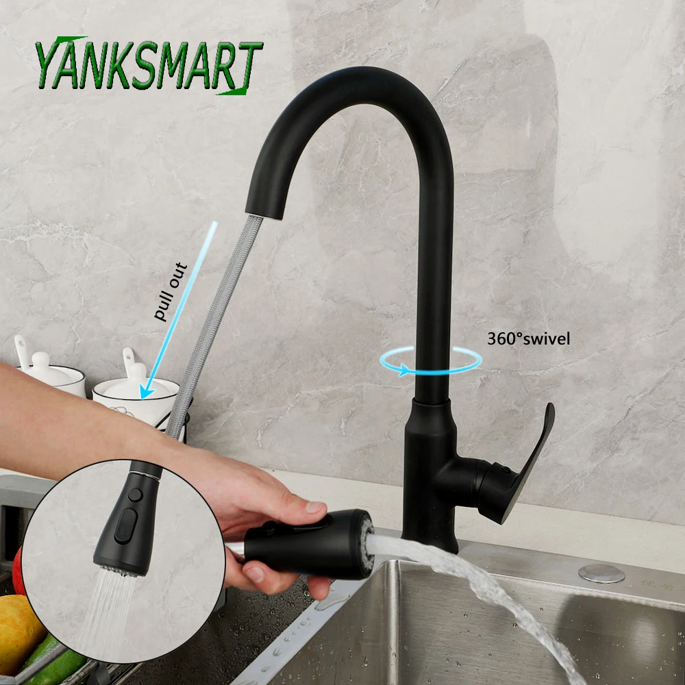 YANKSMART Pull Out Kitchen Faucet Flexible Nozzle Basin Sink Mixer Tap Stream Sprayer Head Deck Mounted Hot And Cold Water Taps