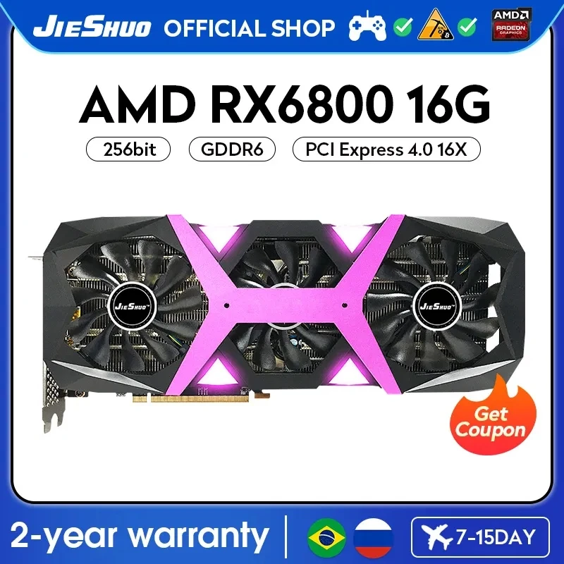 JIESHUO AMD RX 6800 16G Three fan Video Graphics Card GDDR6 GPU