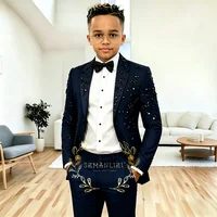 Costume Royal Bleu pour Garçons – Smoking de Soirée, Mariage, Cérémonie – Crystals, Revers Cranté – Ensemble 2 Pièces (Veste et Pantalon) – Tenue Formelle pour Bal de Promo 5
