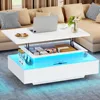 LED Lift Top Coffee Tables for Living Room, High Glossy Coffee Table with Storages 4 Spacious Drawers, Modern Rectangular Coffee 6