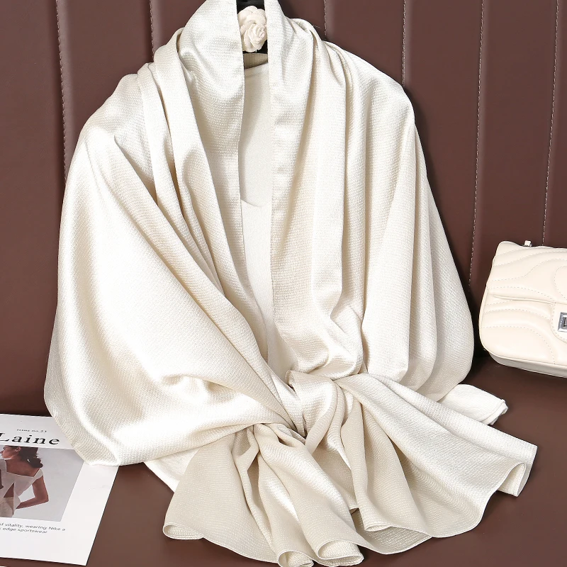 Solid Color Luxury Fashion Women Hijab Scarf Long Silk Soft Comfortable Scarves Shawl Muffler Neckerchief Outdoors Bandanna Lady 4