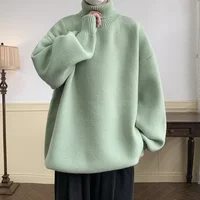 Autumn Winter Loose Casual Turtleneck Sweater Men Fashion Knitted Pullovers Men Solid Color Warm Harajuku Knitting Sweaters Man 1