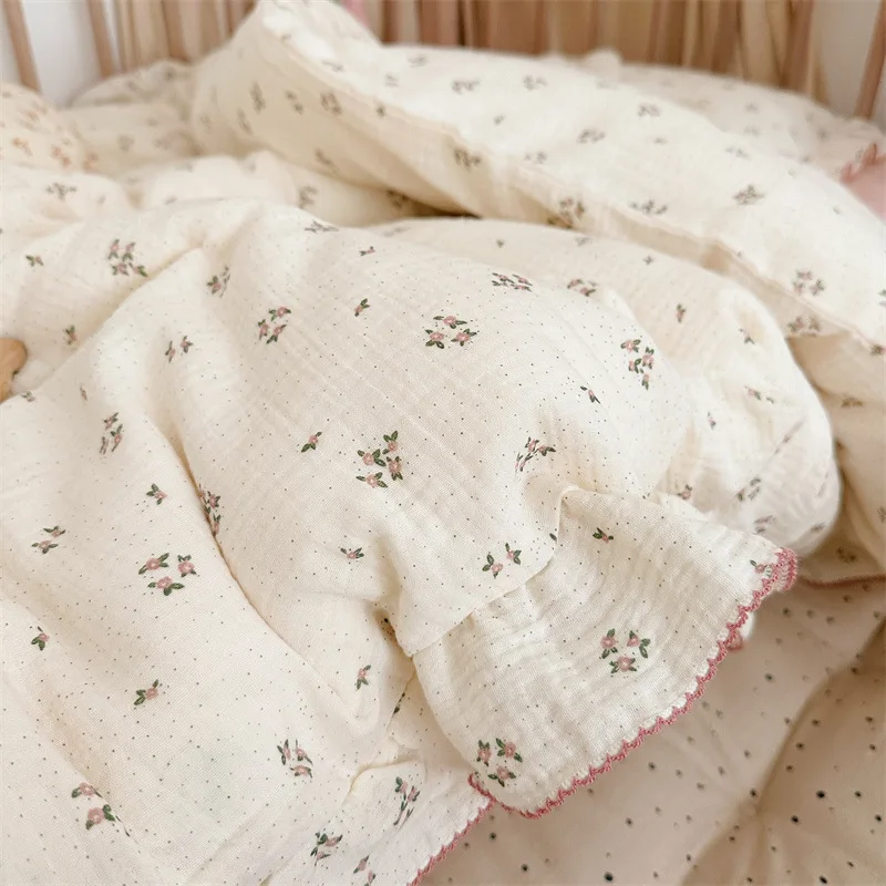 Luxurious Cotton Muslin Ruffle Duvet Cover Set for Kids Childrens Bedding Set-Soft & Breathable