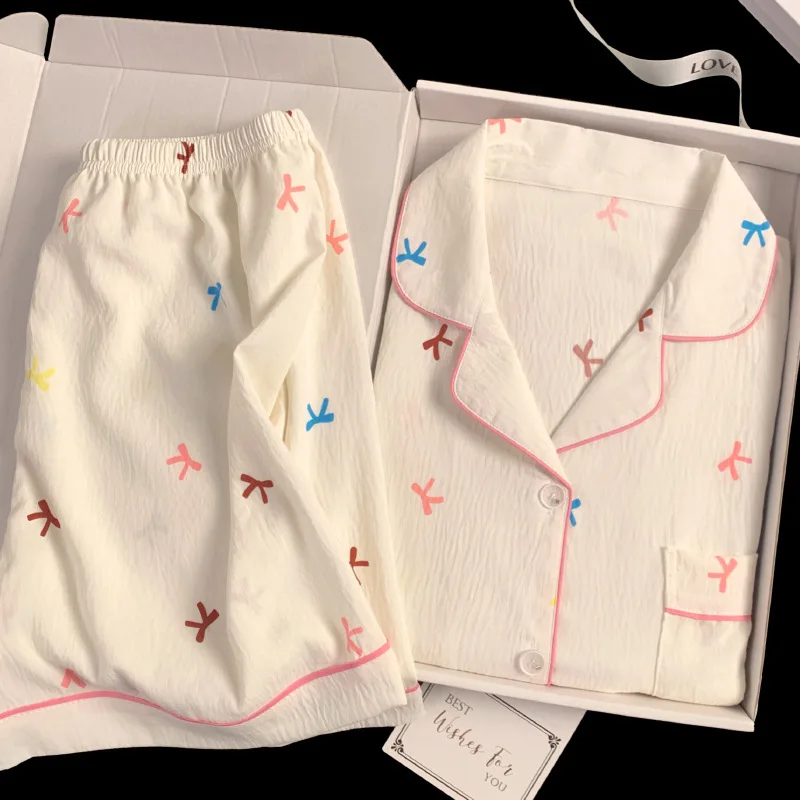 بيجامات نسائية قطنية من ثلاث قطع ، ملابس منزلية مط...