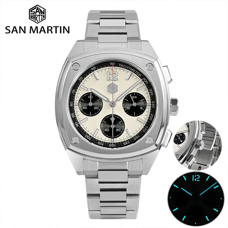 

San Martin VK63 New 39.5mm Luxury Mens Sport Quartz Watch Business Stainless Steel Sapphire Chronograph Waterproof Clock Reloj