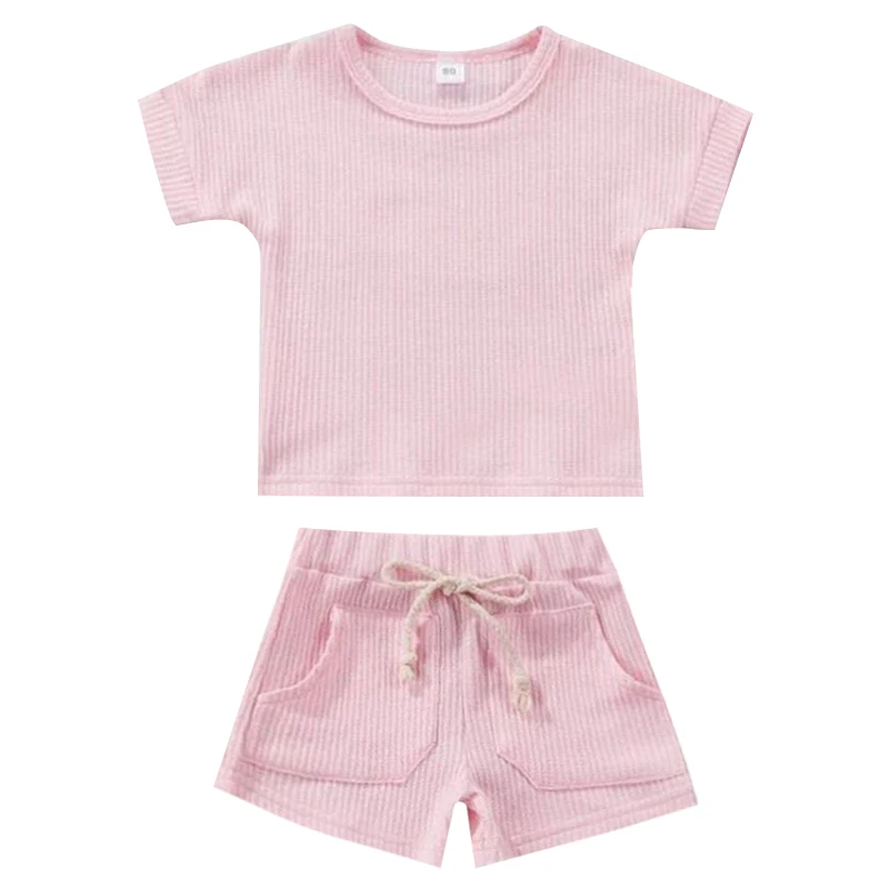 baby clothing set essentials Infant clothes 0-6 years old summer boys striped T-shirt girls baby waffle cotton round neck short sleeve shorts two-piece set baby outfit matching set