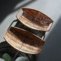 kitchen Organizer Rattan Fruit Bread Snacks Storage Tray Hand woven Storage Basket Desktop Sundries Organizer Kitchen Storage Bo 1