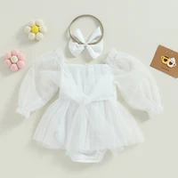 ma&baby 0-24M Newborn Baby Girl Romper Princess Infant Toddler Long Sleeve Tulle Jumpsuit + Bow Headband Fall Spring Outfits 3