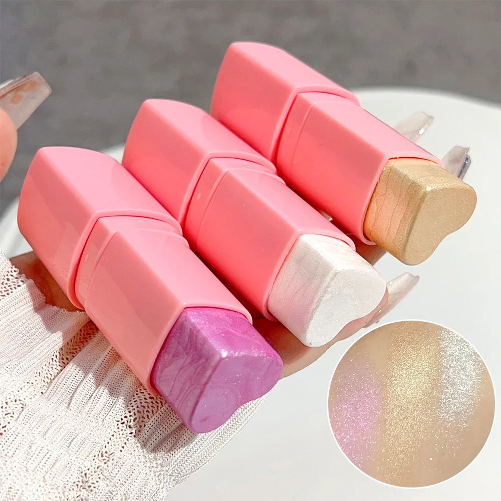6 Colors Love Shape Matte Shiny Highlight Blush Sticks Waterproof Sweatproof Lasting Multifuncation Brightening Facial Highlight 4