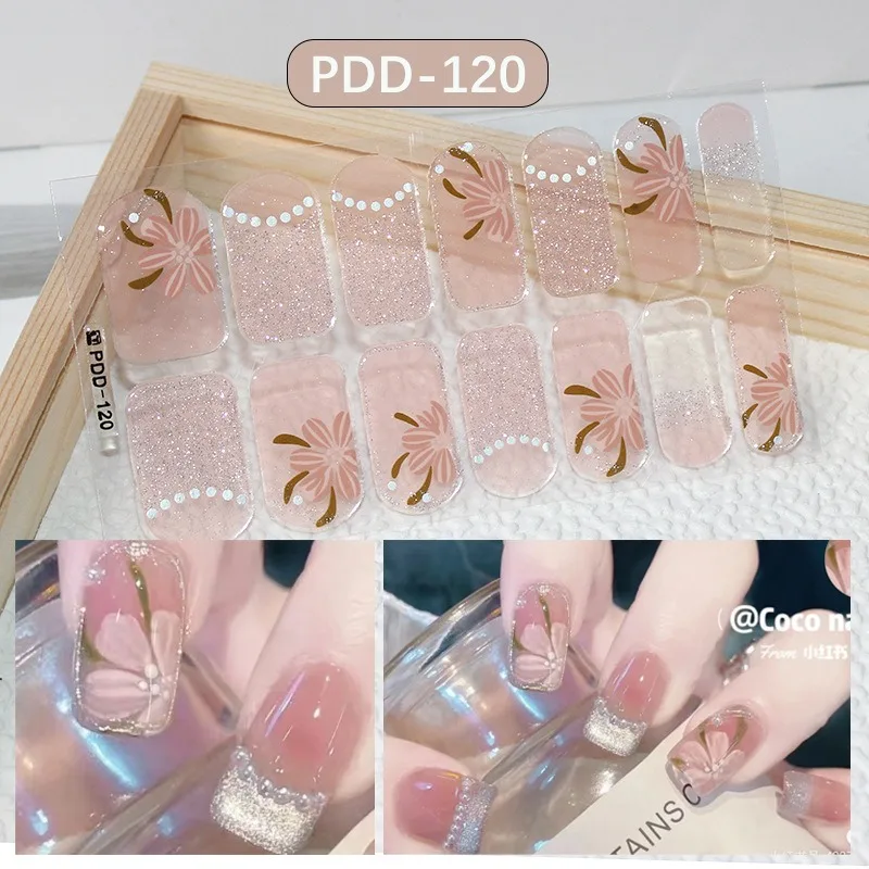 618 DIY 베이킹 프리 네일 스티커, 오래 지속되는 단색, 신선한 꽃, 여름 네일 스트립 패치 슬라이더, 풀 커버 데칼, 신제품