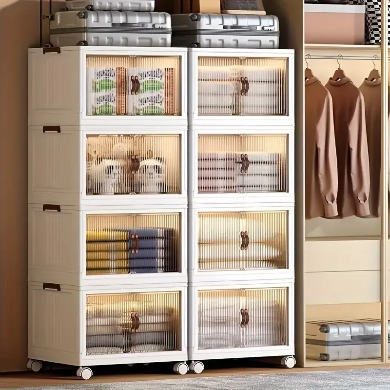 Stackable Plastic Storage Cabinet 1pc with Double Door Drawers Multifunctional Wardro