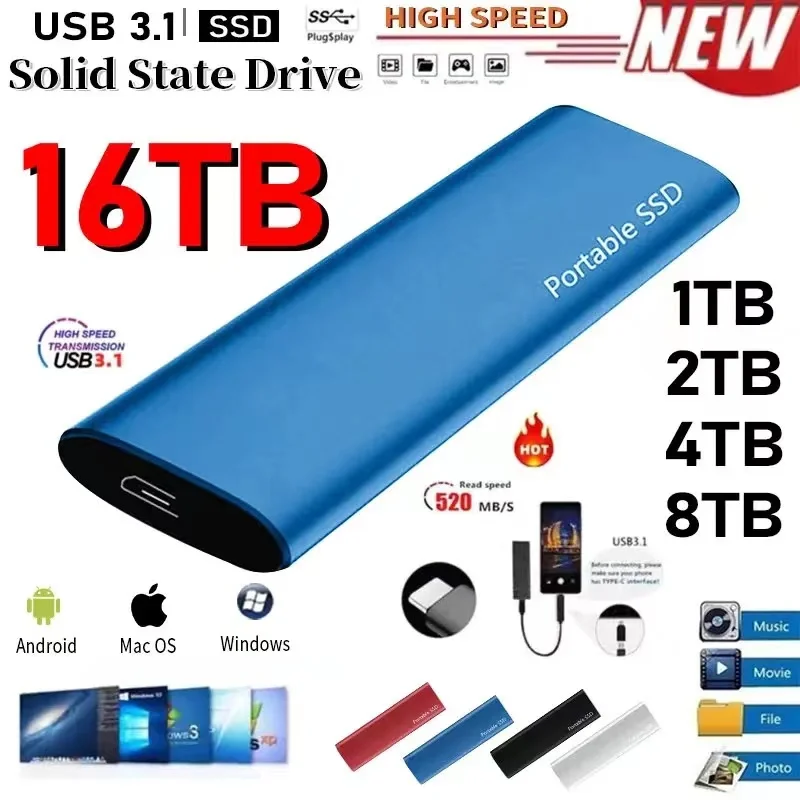 External hard drive 1tb high speed portable ssd mobile device type c