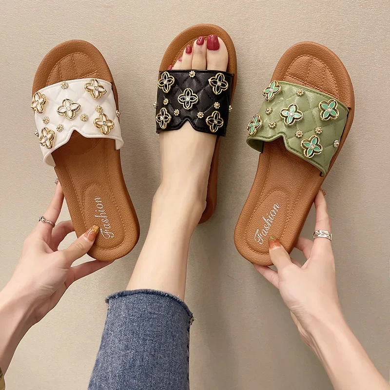 Flowers Soft Summer Slippers Women Slide Sandals Outside Beach Flip Flops Woman Comfort Bathroom Shoes Zapatillas Mujer