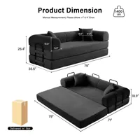 79'' Boneless Couch Foldable Convertible Futon Sleeper Sofa Bed Floor Lounge with L-Shaped Armrests for Living Room Sofas 5