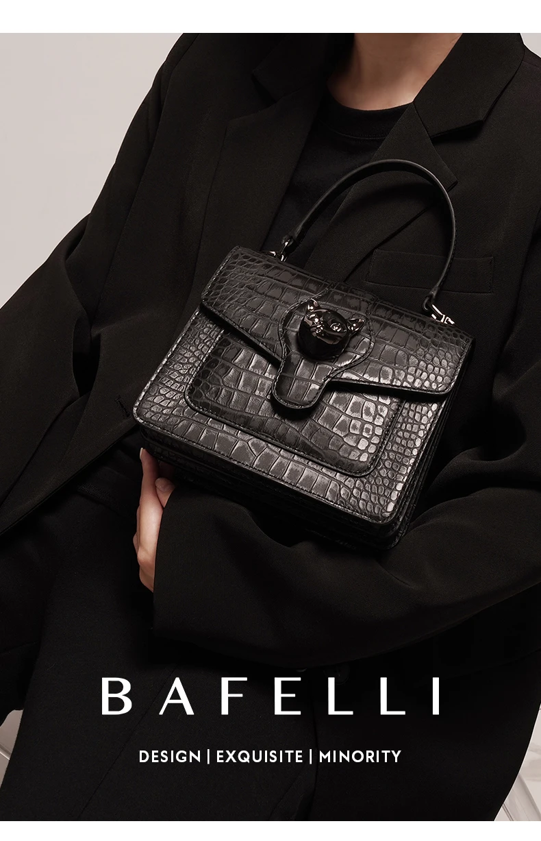 Genuine leather flap bag with animal print front view