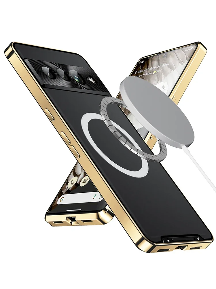 Luxury Metal Shell For Google Pixel 8 Pro Case Aluminum Alloy Frame Translucent Frosted Magnetic Core Back Coque Pixel8 Cover
