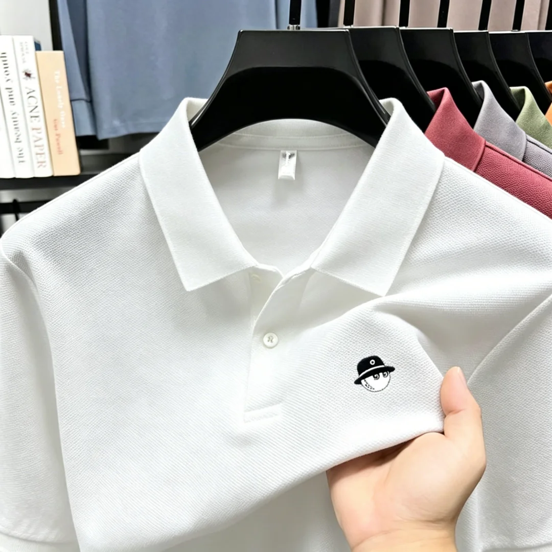 Polo ricamata da uomo di alta qualità, tessuto morbido e traspirante, manica corta, tinta unita, adatta a tutte le stagioni, abbigliamento quotidiano da uomo - immagine 2
