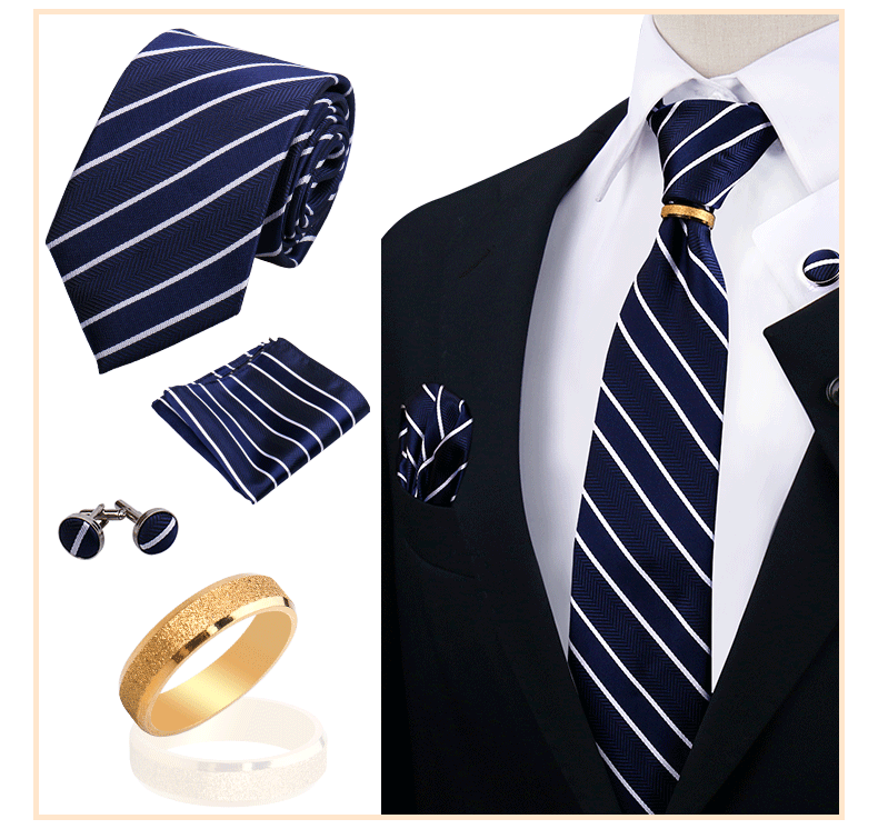 Männer Krawatten mit Ring Brosche Pin Set Marke Designer Paisley Plaid Krawatte Taschentuch Manschettenknöpfe Hochzeit Party Geschenk Männer Zubehör – Detail 7
