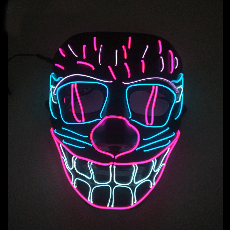 Luminoso Neon Devil Mask Led Incandescente Maschera Sorridente Full Face Light Up Colori Misti Halloween Horror Haunted House Costume