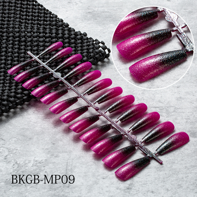 False Nail Gradient Pink Glitter Powder Designs Artificial Nail Tips Detachable Fake Nail Decoration Press on Nails Art