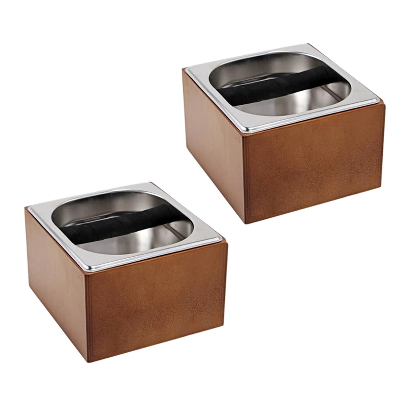 

HOT-2X Coffee Knock Box Stainless Steel Wood Coffee Grounds Container Box Barista Coffee Residue Bucket Grind Waste Bin