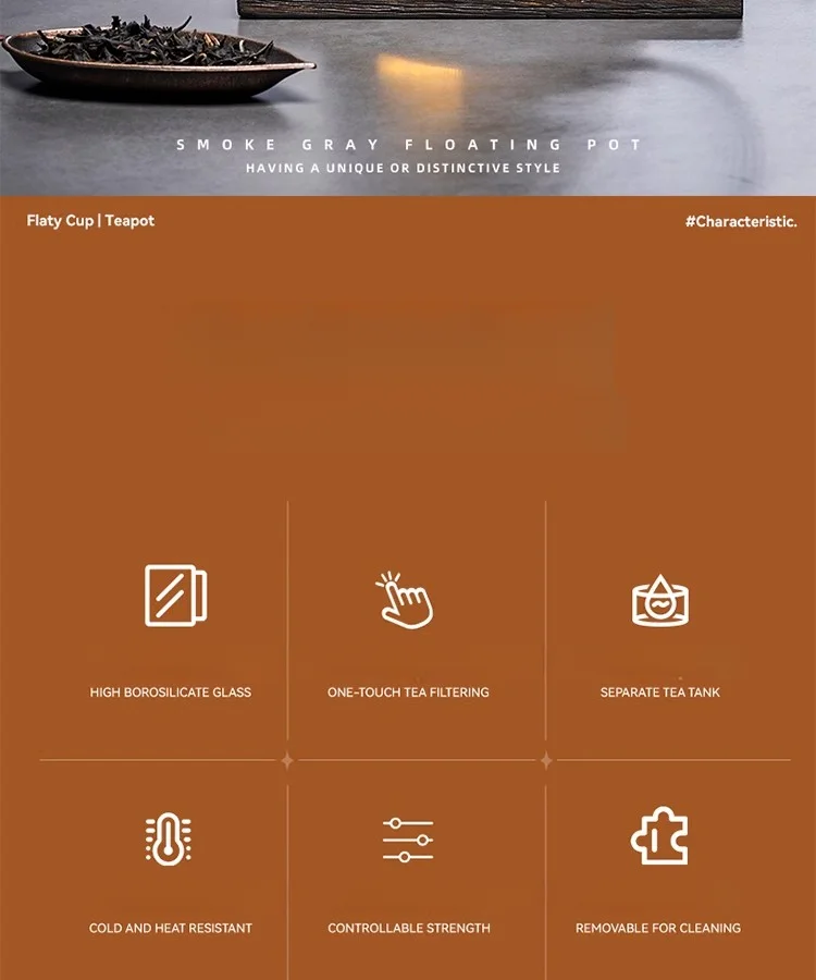 Description Picture 3 of itemGIANXI Piao Yi Cup High Borosilicate Glass One Button Press Filter Tea Pot Individual Tea Bin Teapot With Handle