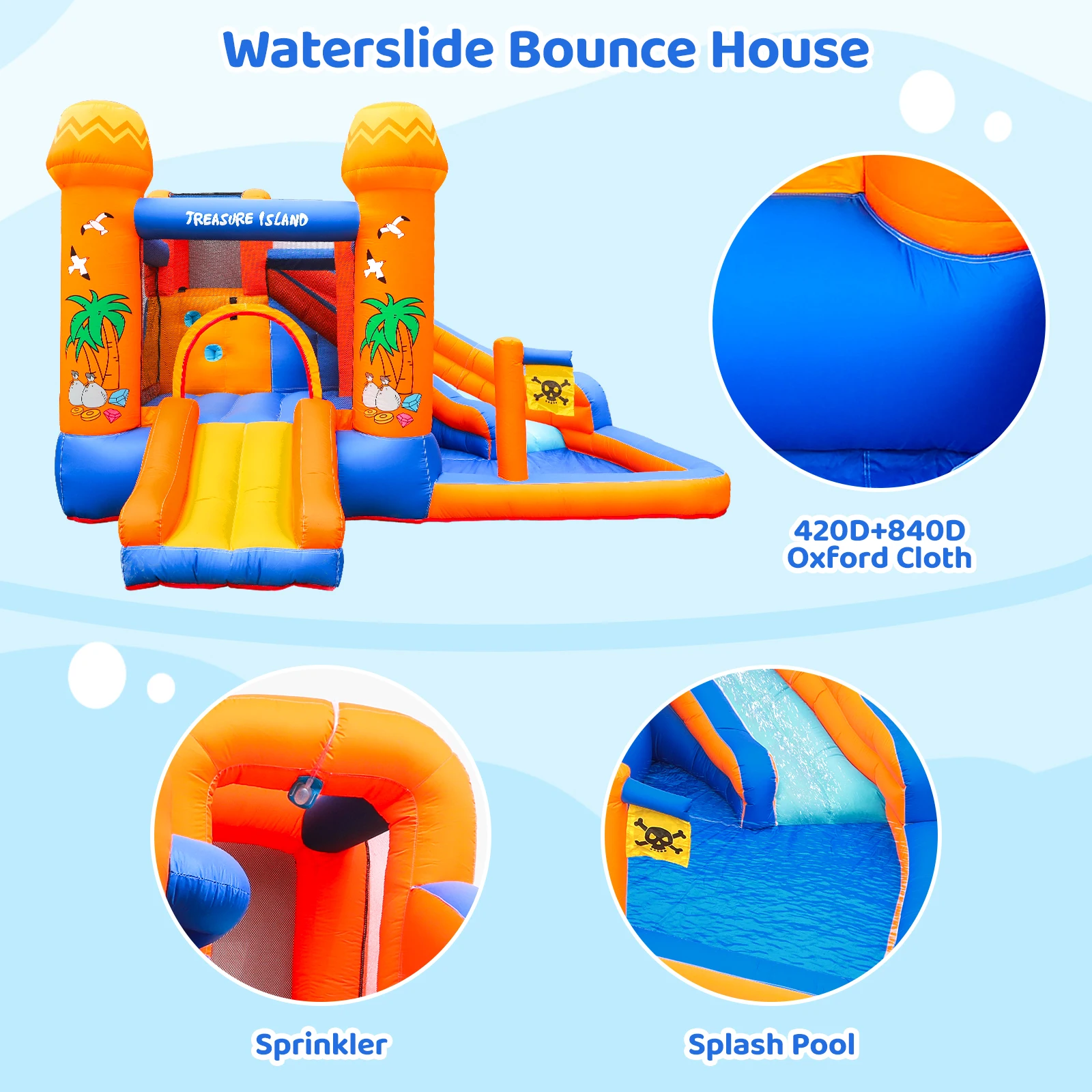 AOOU Kids Inflatable Bounce House w/450W Blower Kid Bouncer & Water Slide 2 in 1 Outdoor Bouncy Castle Water Park