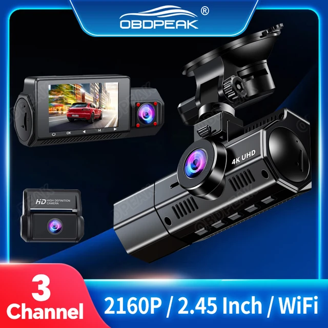 3 Channel 4K Dash Cam, WiFi Dual Dash Camera for Cars, 3 Channel