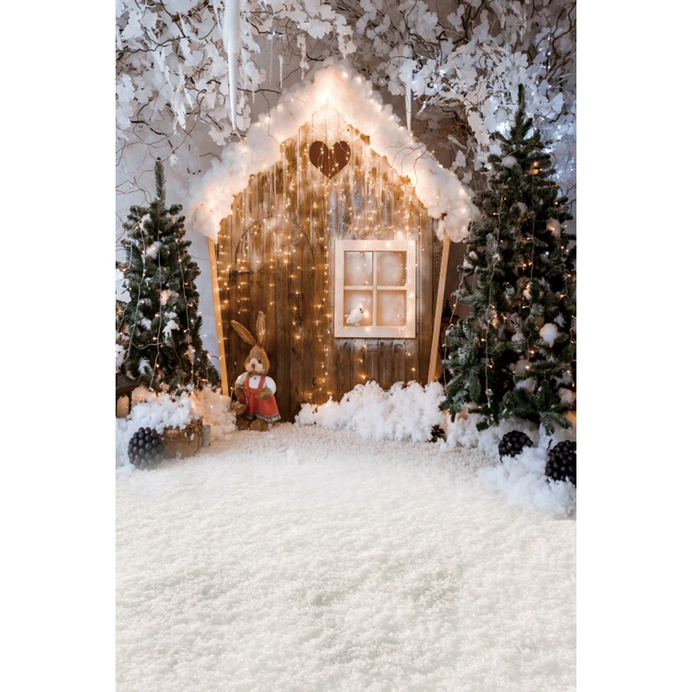 Christmas Photography Background Forest Trees Window Xmas Trees Fireplace Family Portrait Decor Backdrop For Photo Studio
