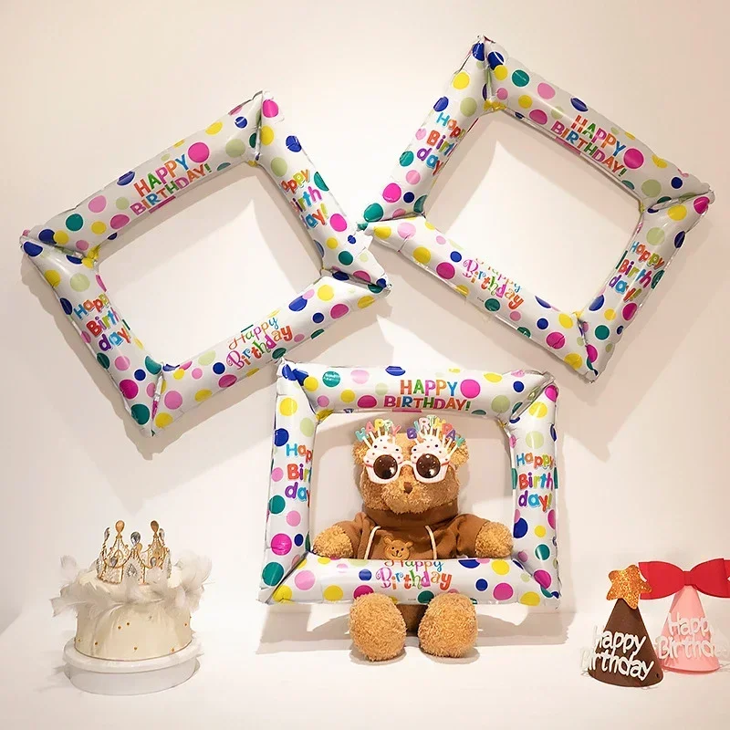 

Colorful Polka Dot Aluminum Foil Balloon Photo Frame Birthday Decoration Scene Arrangement Party Shooting Prop Decoration