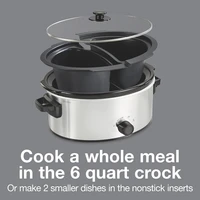 Double Dish Slow Cooker with 6qt Crock and Dual 2.5qt Nonstick, Dishwasher Safe Pot, Slow Cooker 2