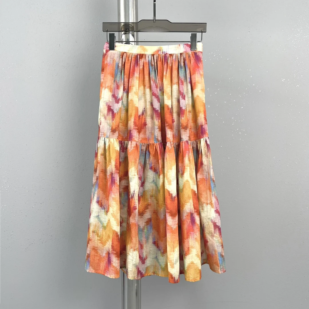 

Matching sunset color active printed mid-length high-waisted half skirt 2023 autumn women's new hot