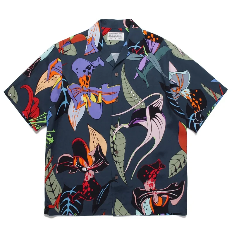 Fashion WACKO MARIA Shirt High Quality 1:1 Summer Mens Womens Cuban Neck Hawaiian Short Sleeve Shirt 2