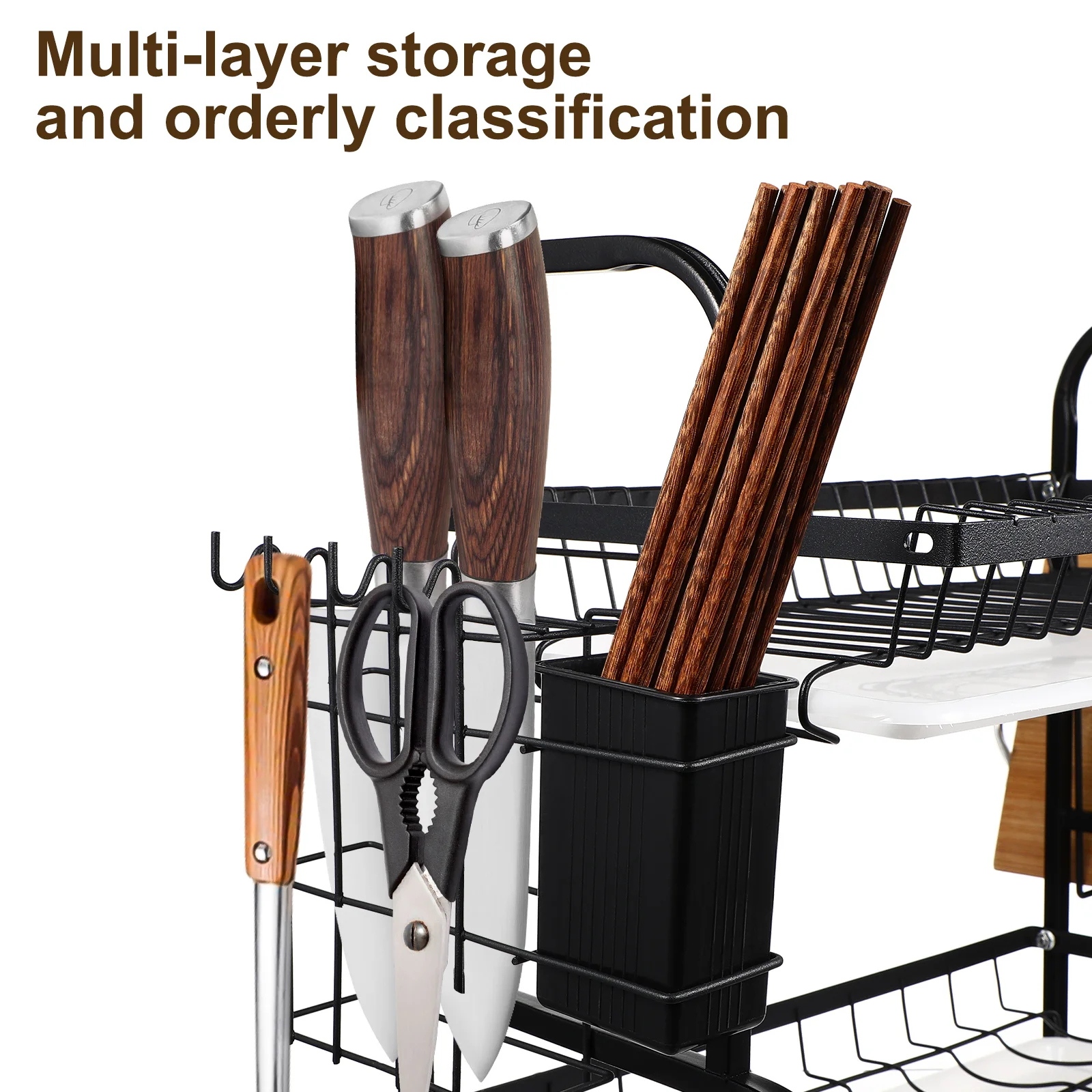 Tier Dish Drainer Rack Kitchen Plate Cutlery Drying Holder With Drip Tray Glasses Holder Drying Rack with Tray Chopstick Sink