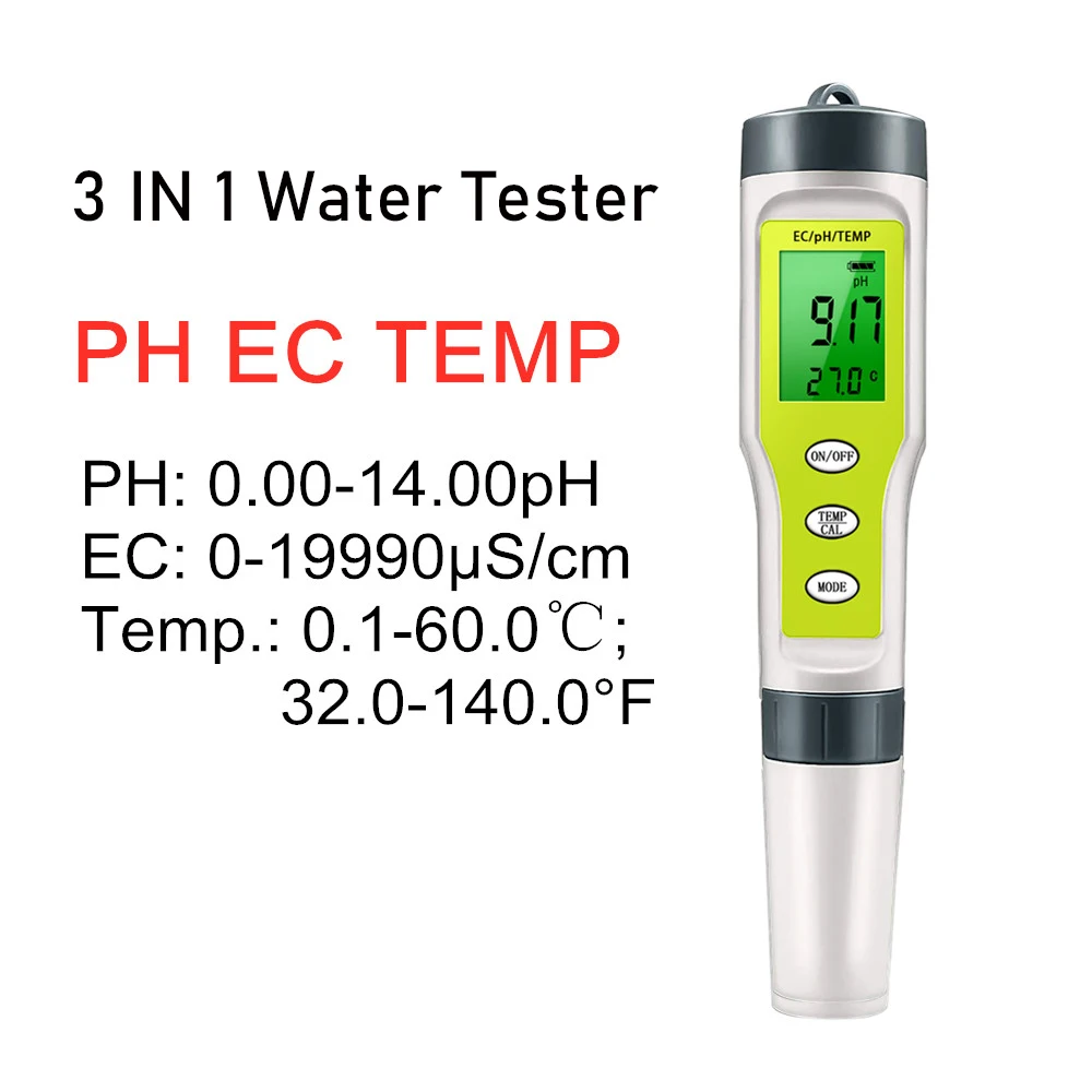 

3 in 1 Digital Water Quality Tester LCD Digital TEMP/EC /PH Meter Water Purity Temperature Meter for Aquarium Swimming Pool