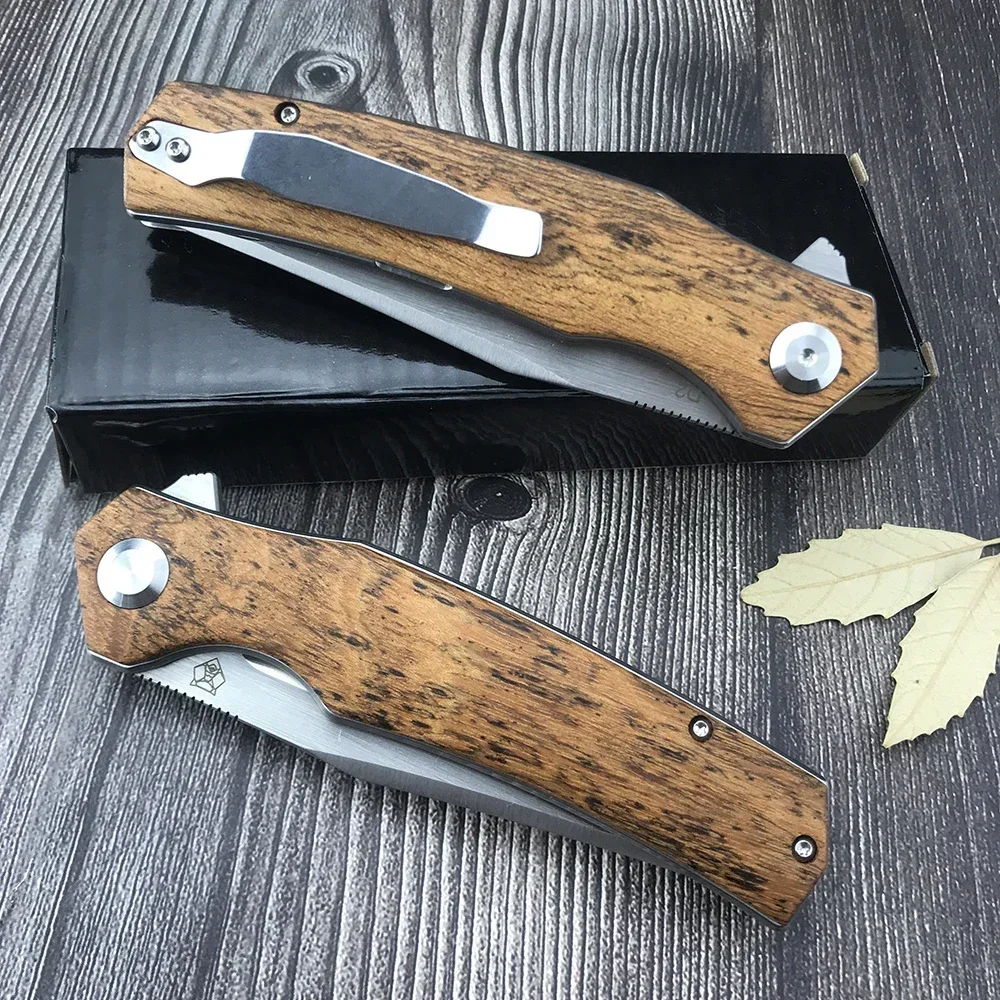 Shirogorov D2 Blade Bearing Flipper Folding Pocket Knife Russian Style Hunting Camping Knives Wooden Handle Outdoor EDC Tool 4