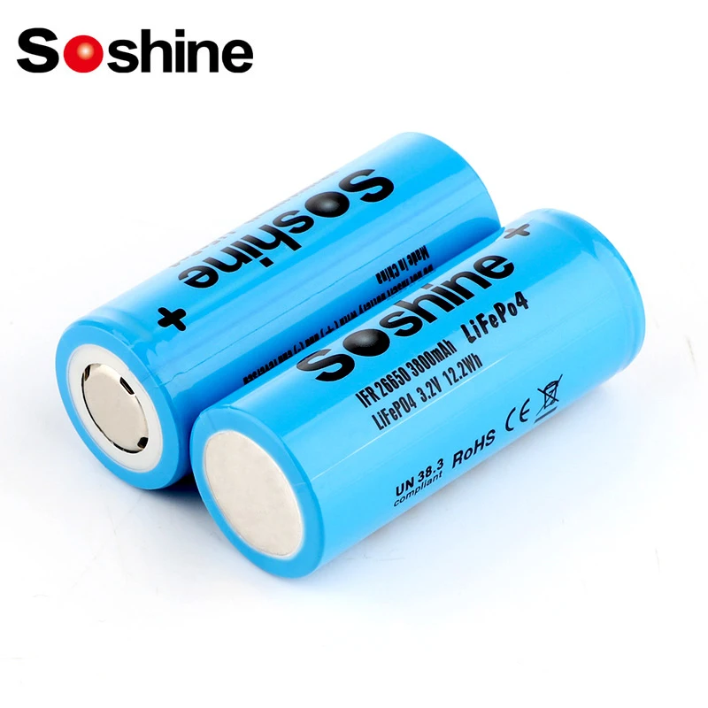 Soshine 26650 Batteria Lifepo4 3.2V 3800Mah Batteria Ricaricabile 26650 1600Mah Batterie Lifepo4 26650 3.2V 3800Mah Batterie