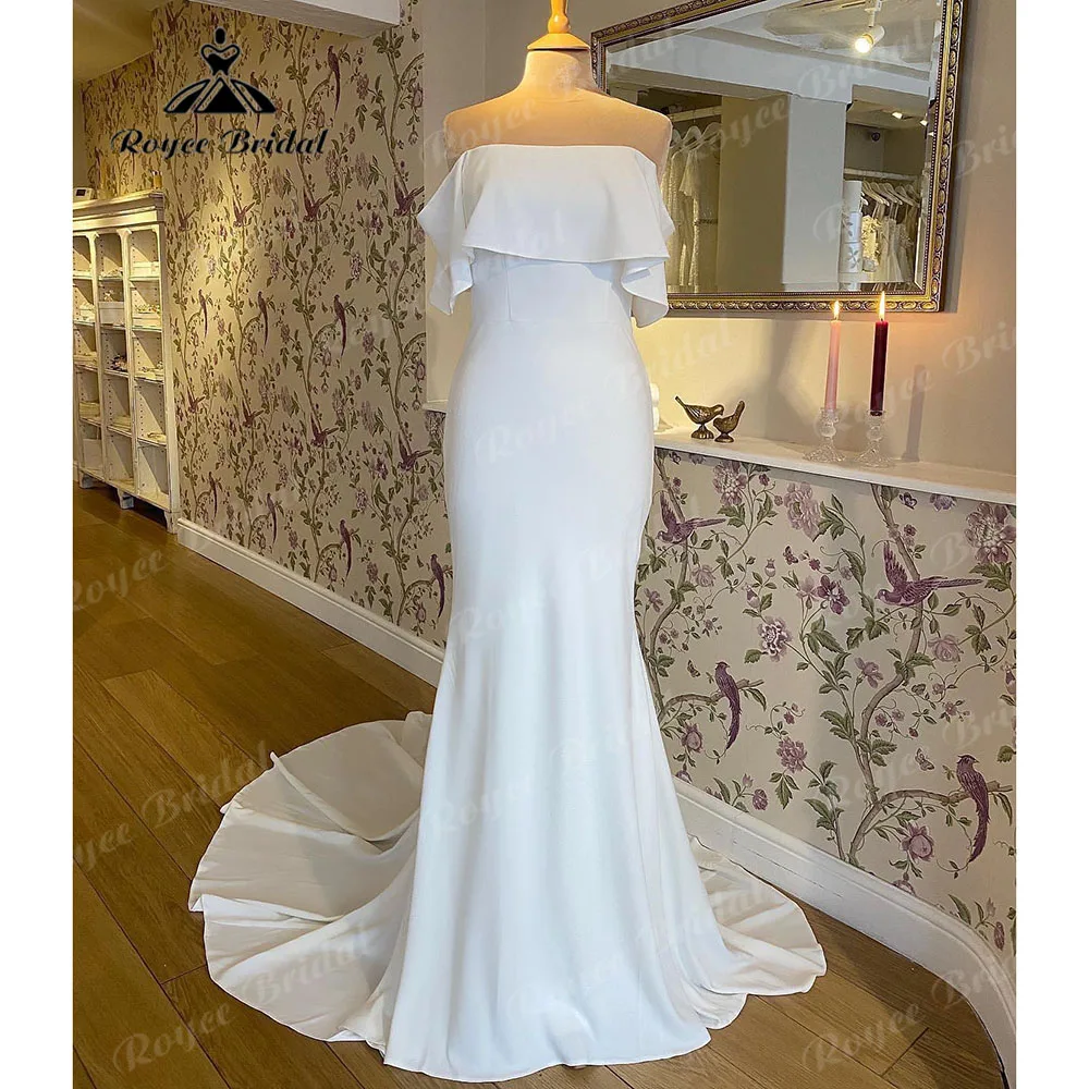 

Simple Mermaid Off The Shoulder Soft Satin Wedding Dress 2023 Robe Bridal Receiption Wedding Party Gowns Elegant Roycebridal