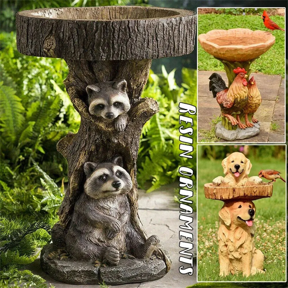 Resin Bird Feeder, Outdoor Garden Decoration Ornaments, Animal Resin Crafts, For Outdoor Animal Water Drinking, Garden Ornaments
