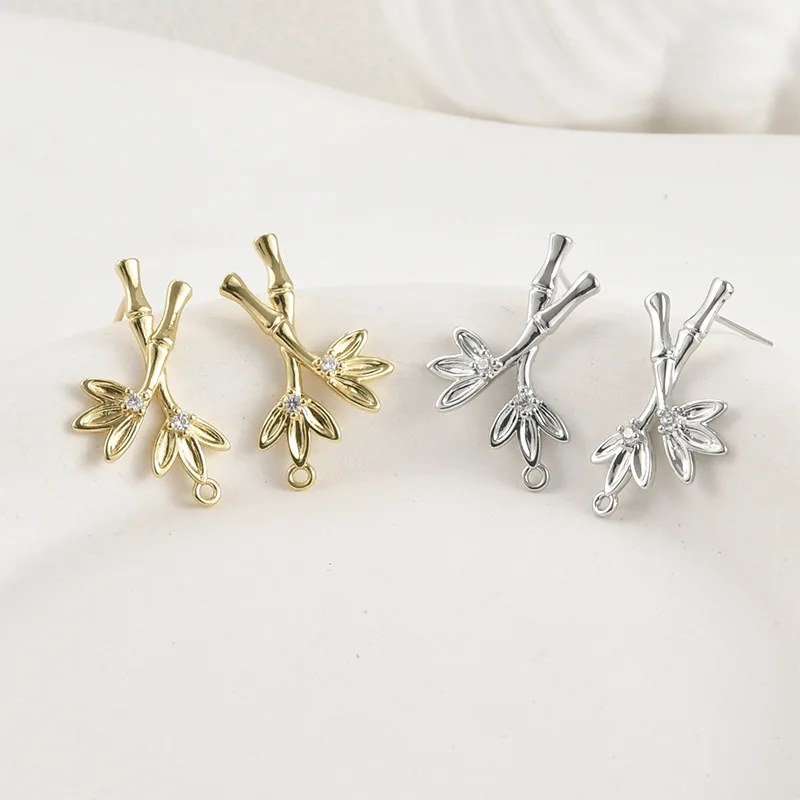 14k 전기도금된 리얼 골드 색상 유지 크로스 대나무 잎 스터드 귀걸이 DIY ..