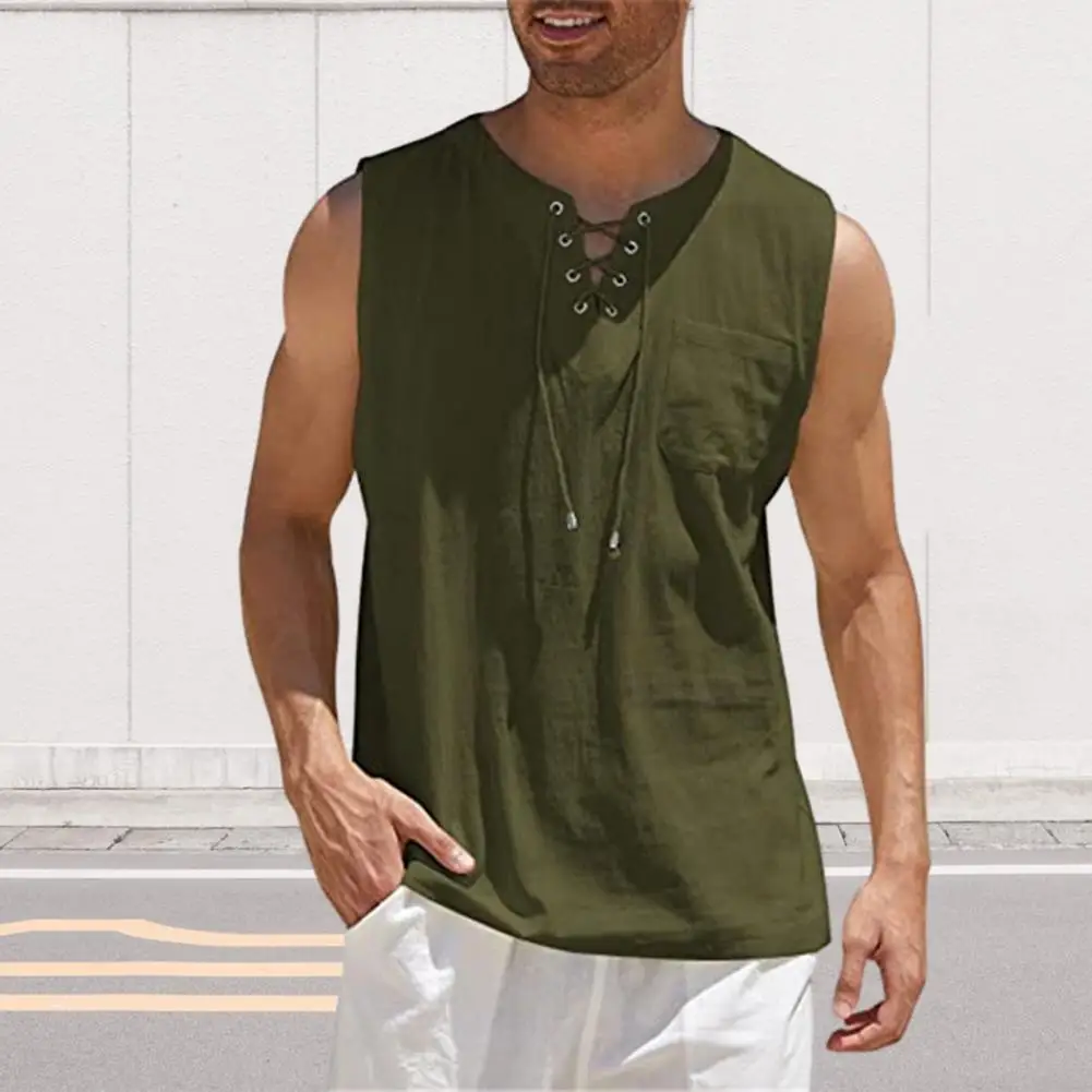

Men's Linen Tank Tops Summer Sleeveless T-Shirt Solid Color Loose Cotton Shirt Casual Cotton Eurocode Linen Vest