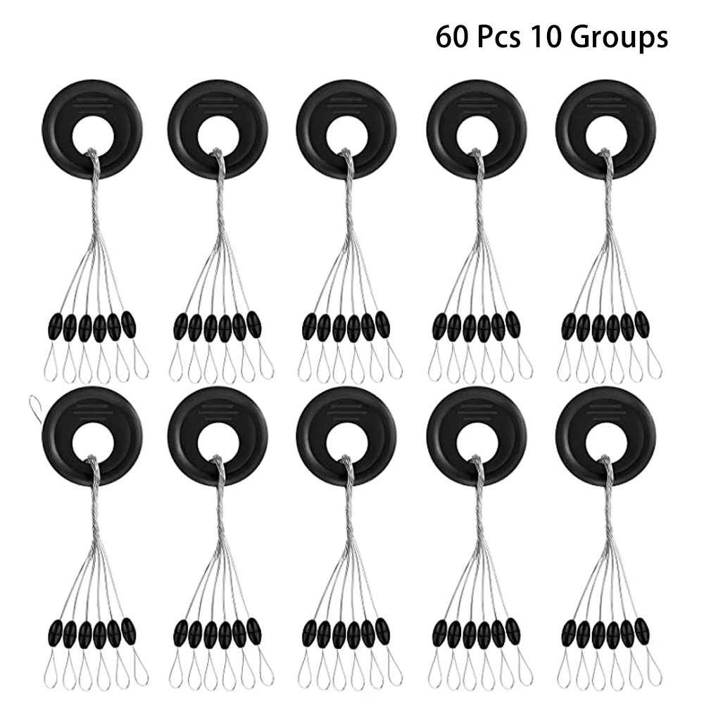 Fishing Bobber Stopper 60Pcs/10Groups 6 in 1 Black Rubber Beads Stopper  Fishing Float Beans Space Float Sinker Stops Accessories