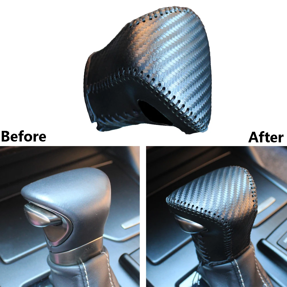 

PU Leather Gear Shift Knob Cover Handball Trim Carbon Fiber Black/Red For Lexus UX250h UX200 ES350 2019-2023 Car Accessories