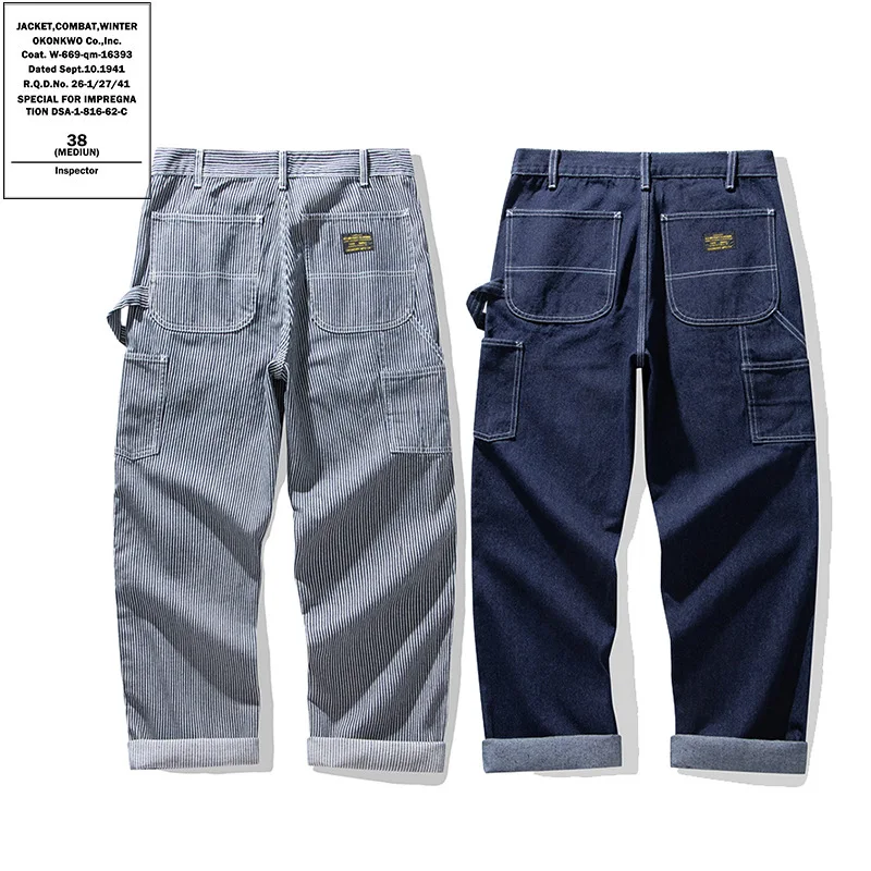 Original Denim Railway Worker Jeans Pants Amikaki Striped Longs