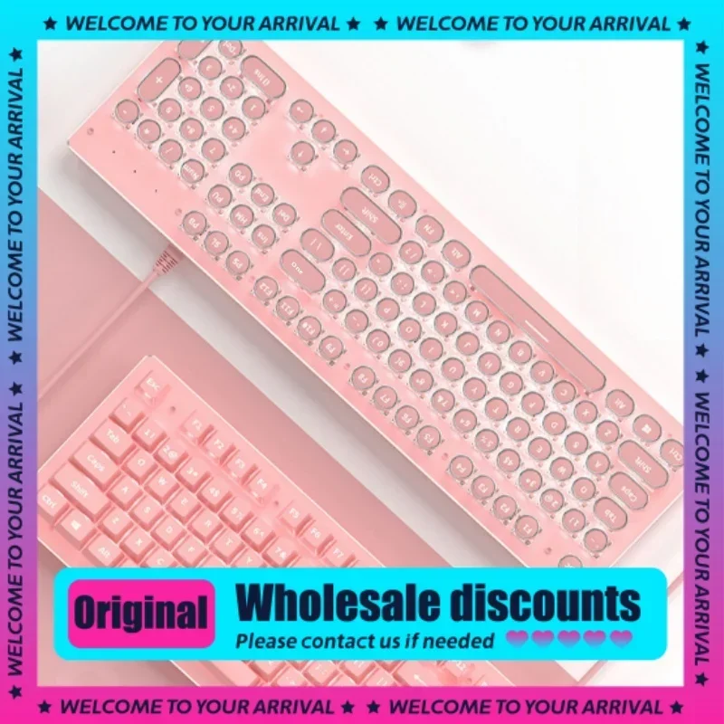 

Новинка 2024, механическая клавиатура Forerunner в стиле ретро, 104 клавиш, Женская Офисная мышь, набор проводных синих осей, игровая клавиатура с розовым внешним видом