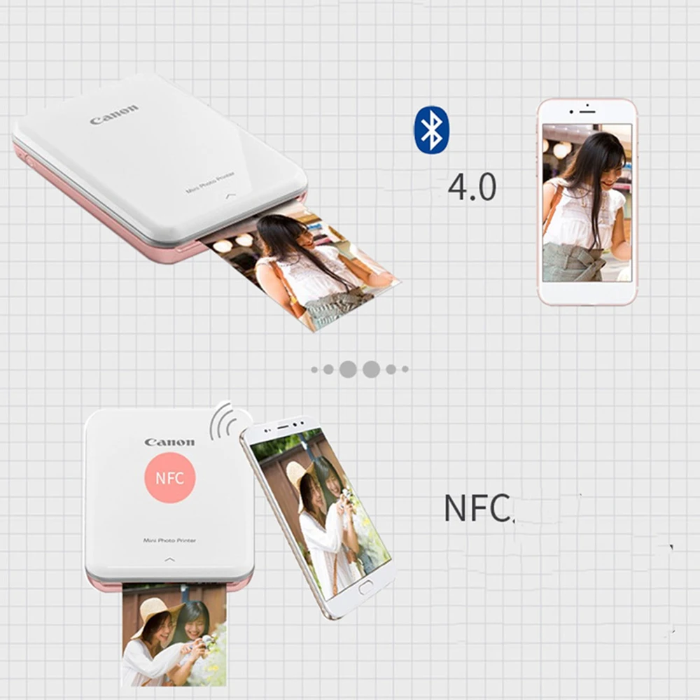 캐논 PV 123 포토 프린터, 미니 열 포켓 휴대용 블루투스 NFC 포토 프린터, 20 매 ZP-2030, 5x7.6 cm 인화지